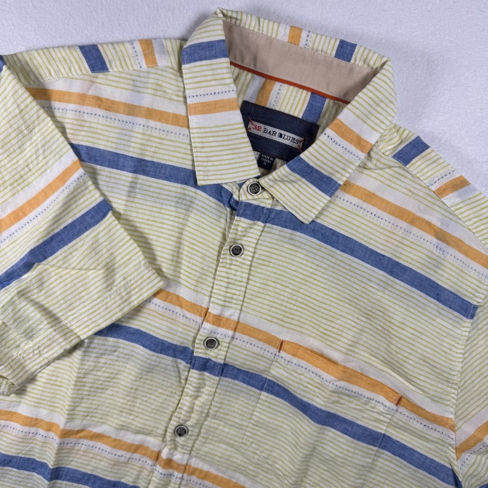 32 Bar Blues‎ Men’s XL Linen Cotton Striped Short Sleeve Shirt